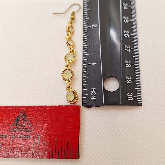 Long Opalescent Dangle Earrings Posts Gold Tone - Picture 4 of 4